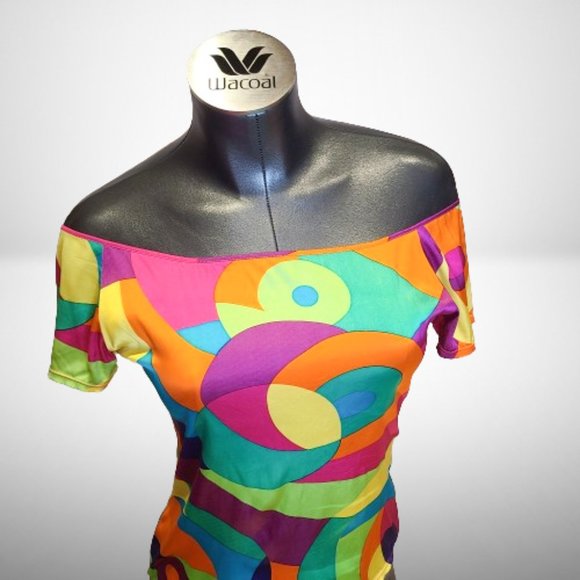 Genny Multicolor Stretch Off The Shoulder Stunning Top / Blouse Size: 38 - Picture 2 of 14